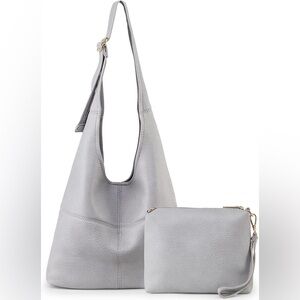 GRAY SUPER SOFT VEGAN LEATHER SHOULDER BAG AND COIN CLUTCH 2 PIECE…